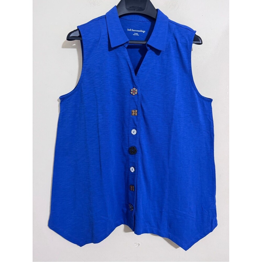 Soft Surroundings Danielle Mixed Button Sleeveless Tunic Cobalt Blue XL  Summer